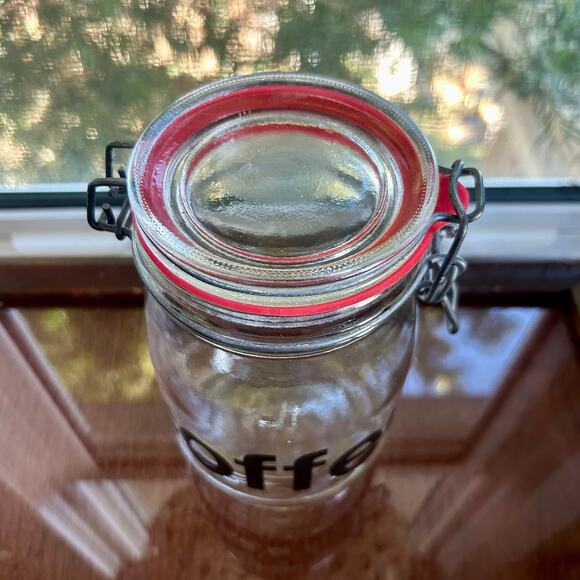 Vintage Glass Coffee Canister – Clamp Lid Jar with Red Seal – 7” Tall - Picture 2 of 10